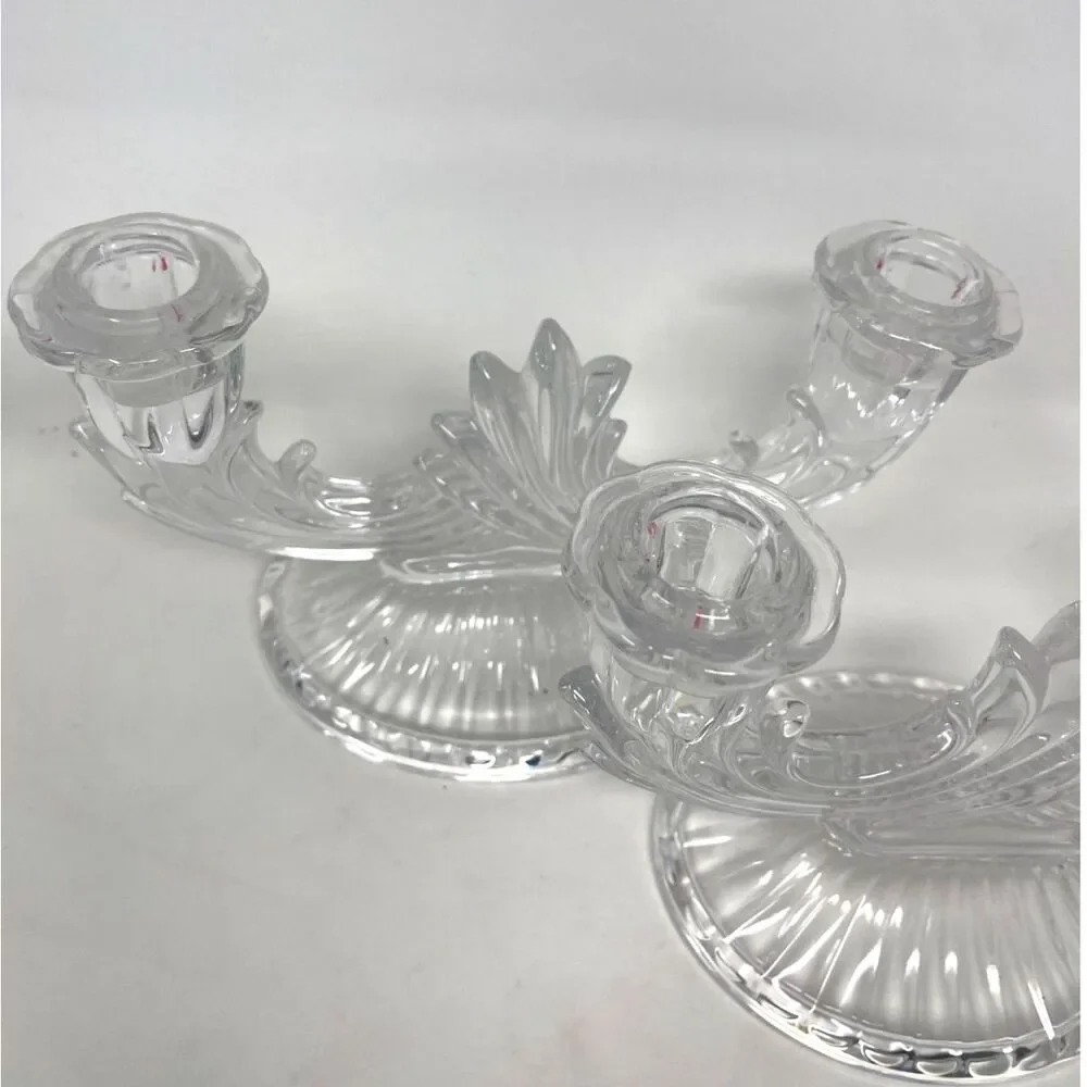 Vintage Pair of Bohemia Lead Crystal Candlestick Holders 8